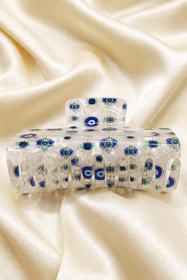 Chic Pearlescent Acetate Hair Claw with Artistic Lash Evil Eye Pattern