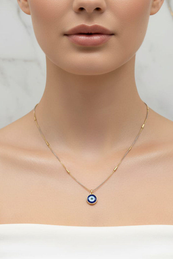 Delicate Gold & Silver Evil Eye Pendant Necklace