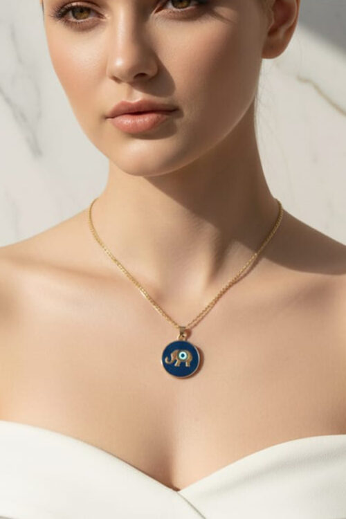 Lucky Elephant & Evil Eye Gold Medallion Necklace