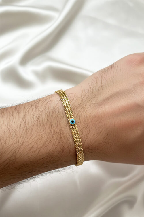 Luxurious Anti-Tarnish Gold Mesh Bracelet with Subtle Evil Eye Charm
