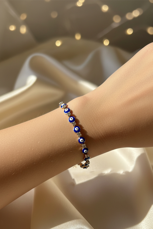 Luxurious Anti-Tarnish Gold Evil Eye Tennis Bracelet with Crystal Pave
