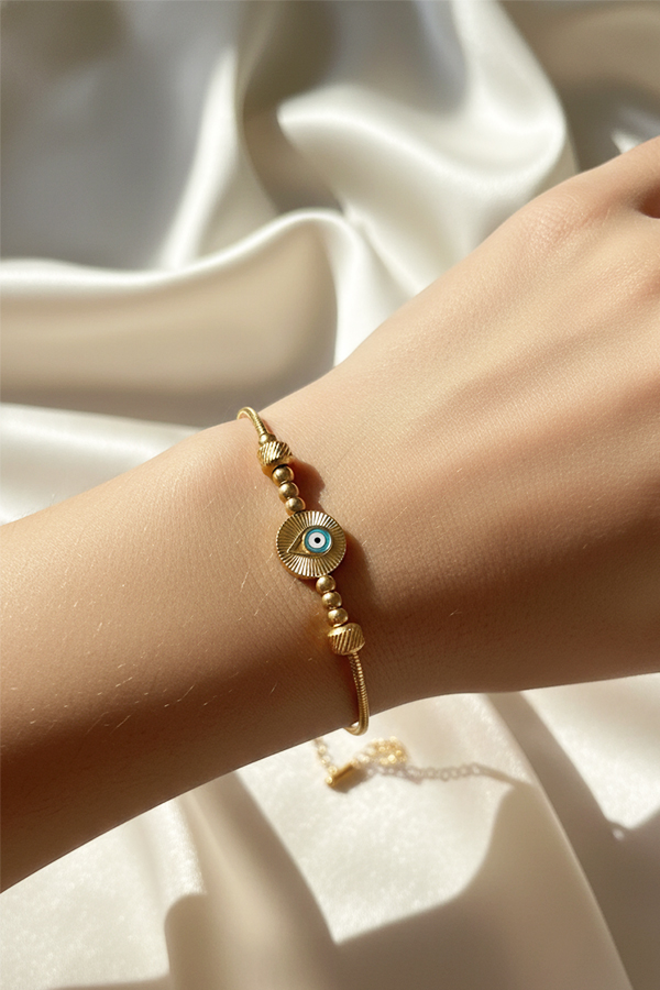 Elegant Gold Anti-Tarnish Evil Eye Snake Chain Slider Bracelet