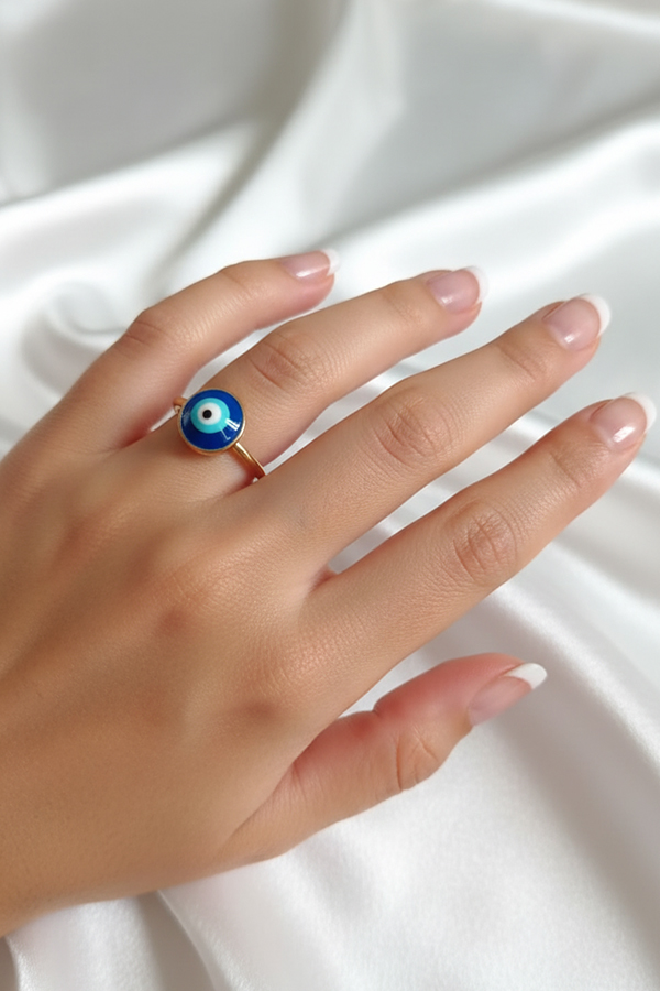 Golden Evil Eye Adjustable Ring – Symbol of Protection and Positivity