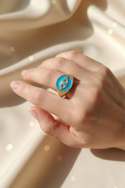 Elegant Turquoise Evil Eye Statement Ring – Golden Protection Jewelry