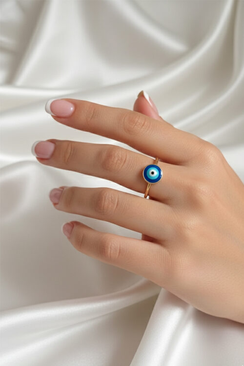 Elegant Blue Evil Eye Adjustable Ring – Golden Protection Jewelry