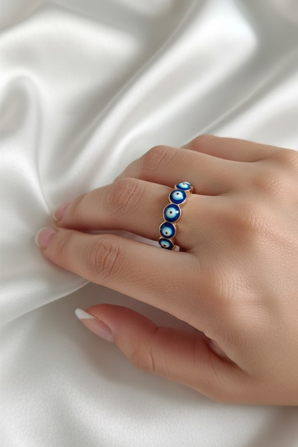 Adjustable Multi Evil Eye Gold Ring – Protection & Style in One