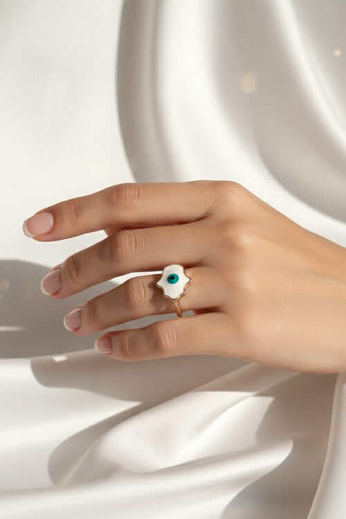Hamsa Evil Eye Gold Ring – Guardian of Luck and Positivity