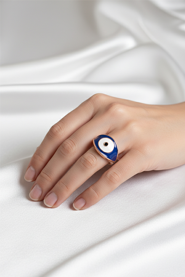 Elegant Blue Evil Eye Statement Ring – Protective Enamel Golden Jewelry