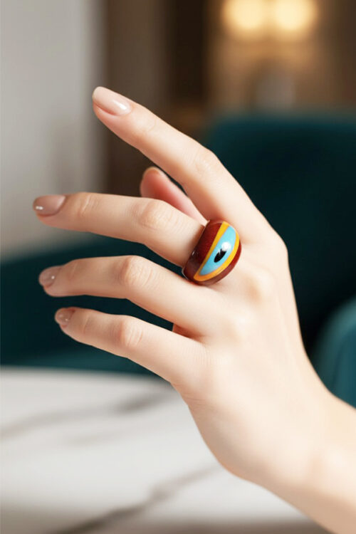 Bohemian Earth-Tone Resin Evil Eye Band Ring