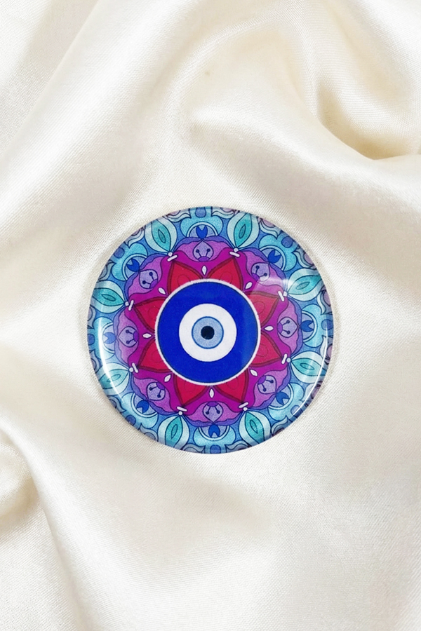 Vibrant Mandala Glass Evil Eye Fridge Magnet for Home Protection