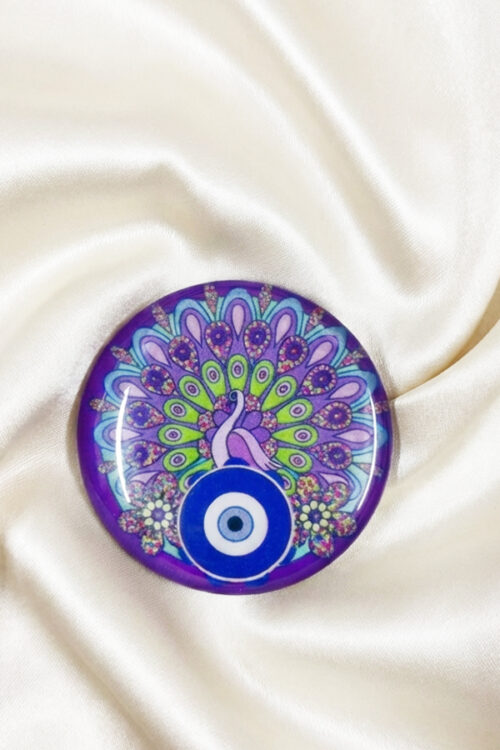 Artistic Purple Peacock & Evil Eye Mandala Fridge Magnet