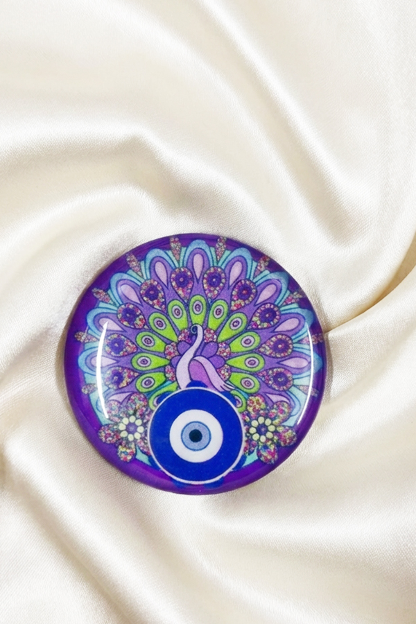 Artistic Purple Peacock & Evil Eye Mandala Fridge Magnet