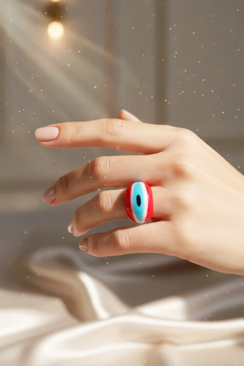 Bold Red, White & Blue Evil Eye Statement Ring