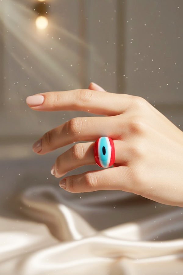 Bold Red, White & Blue Evil Eye Statement Ring