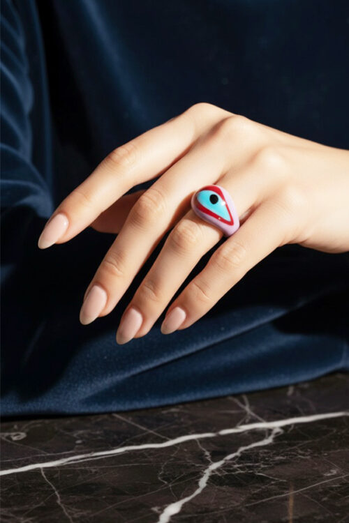 Pastel Lavender & Bold Color block Evil Eye Ring