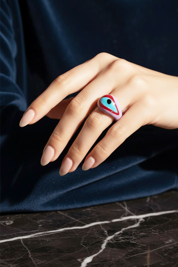 Pastel Lavender & Bold Color block Evil Eye Ring