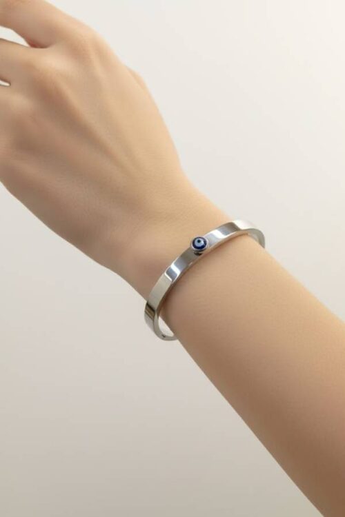 Silver Minimal Evil Eye Bangle – Timeless Elegance & Protection
