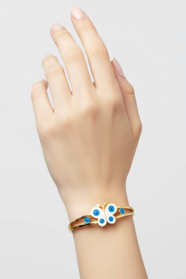 Charming Gold Butterfly & Evil Eye Cuff Bangle