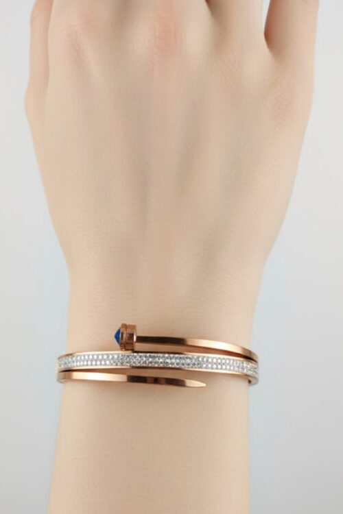 Luxurious Rose Gold Nail-Inspired Bangle with Pave Crystals
