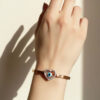 Romantic Rose Gold Heart & Evil Eye Bangle with Micro-Pave Crystals