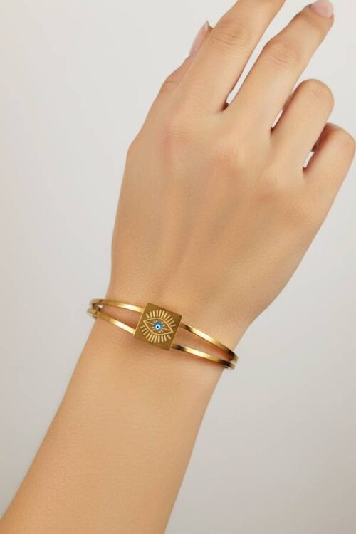 Golden Evil Eye Dual Band Bangle – Modern Charm & Protection