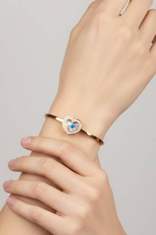 Rose Gold Evil Eye Heart Bangle