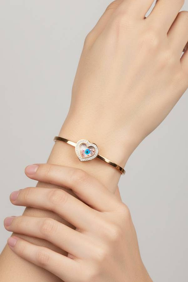 Rose Gold Evil Eye Heart Bangle
