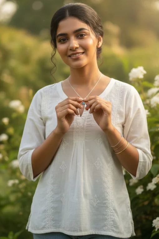 Classic Sterling Silver Chain Necklace with Blue Evil Eye Pendant