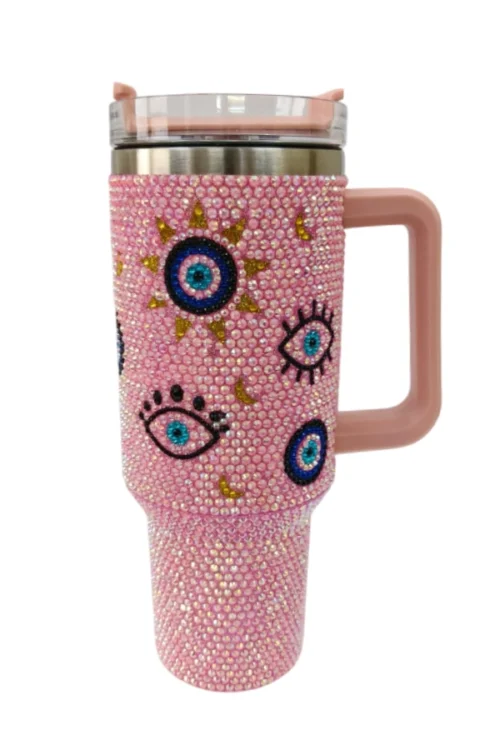 Pink Evil Eye Rhinestone Tumbler