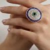 Luxury Evil Eye Statement Ring – Sparkling Protection in Blue & Gold