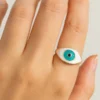 Premium Evil Eye Protection Ring – Rose Gold Plated with Turquoise Enamel
