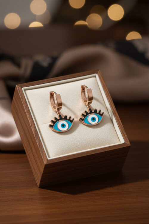 Rose Gold Evil Eye Hoop Earrings – Elegant Protection with Modern Charm