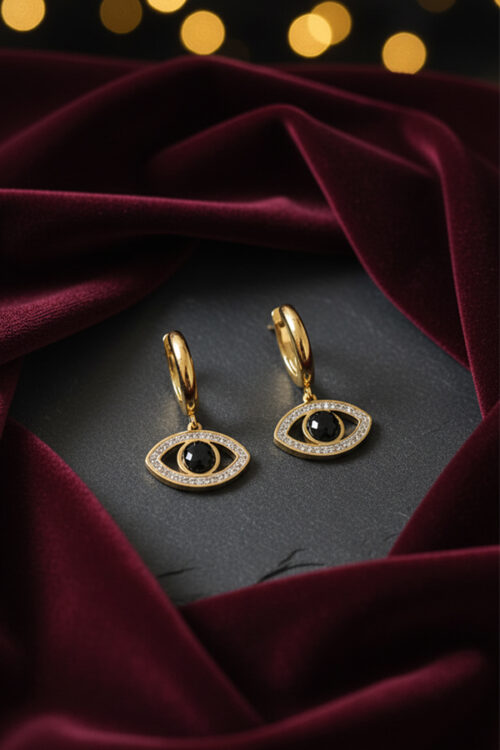 Luxury Golden Evil Eye Hoop Earrings with Crystal Detailing