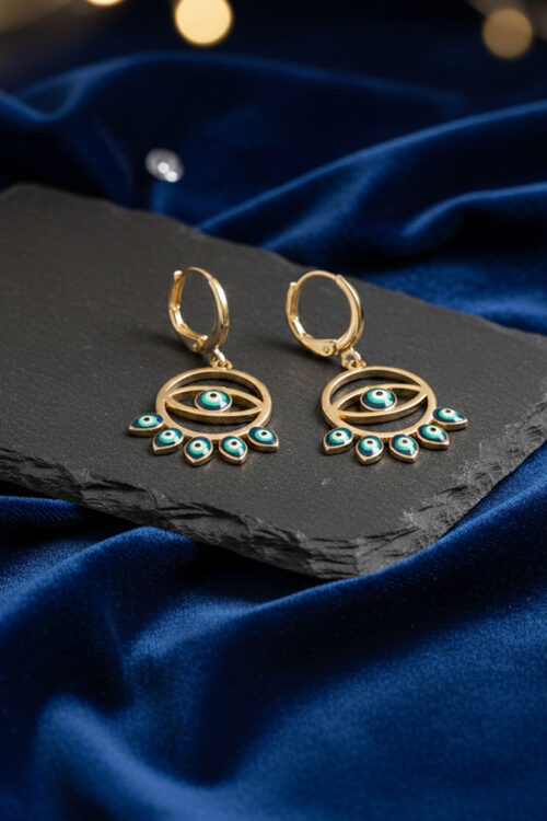 Elegant Golden Multi Evil Eye Hoop Earrings