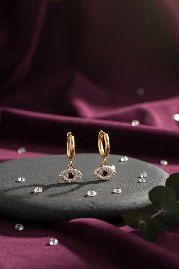 Luxury Golden Evil Eye Hoop Earrings with Crystal Detailing