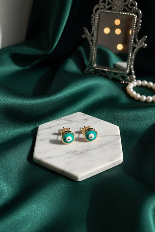 Classic Turquoise Evil Eye Stud Earrings – Minimal Protection Charm