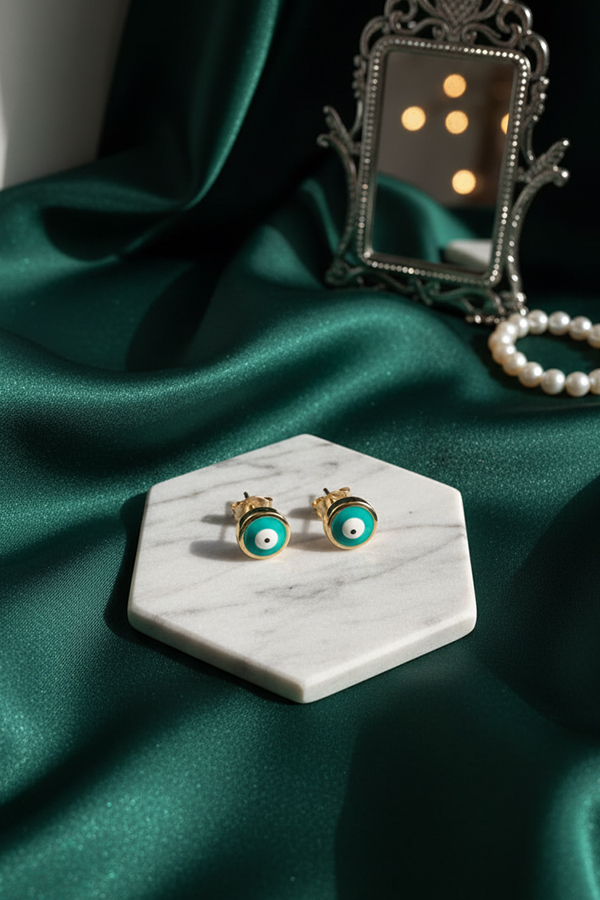 Classic Turquoise Evil Eye Stud Earrings – Minimal Protection Charm