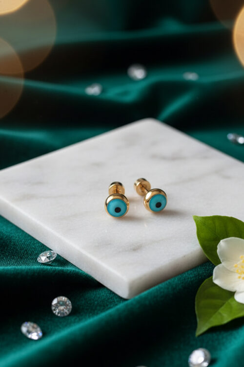 Elegant Turquoise Evil Eye Stud Earrings – Golden Minimal Design
