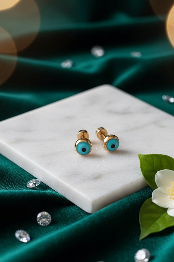 Elegant Turquoise Evil Eye Stud Earrings – Golden Minimal Design