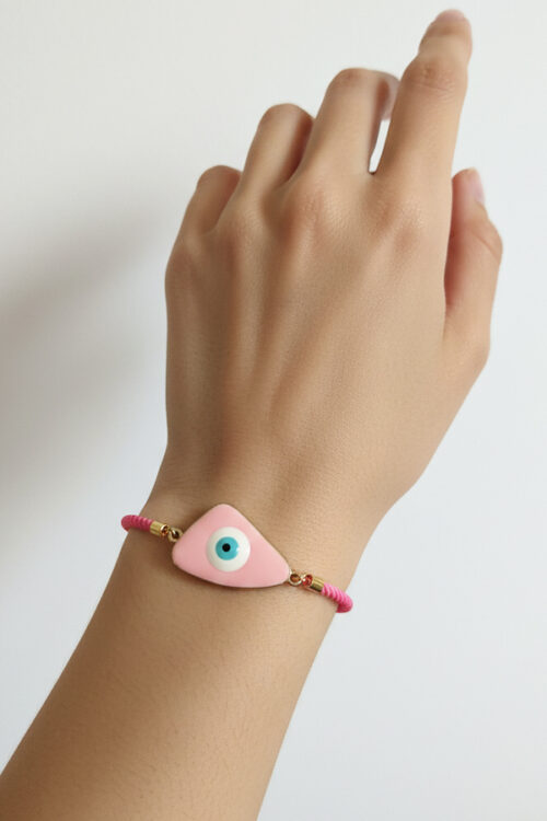 Adjustable Pink Cord Bracelet with Pastel Enamel Evil Eye Charm