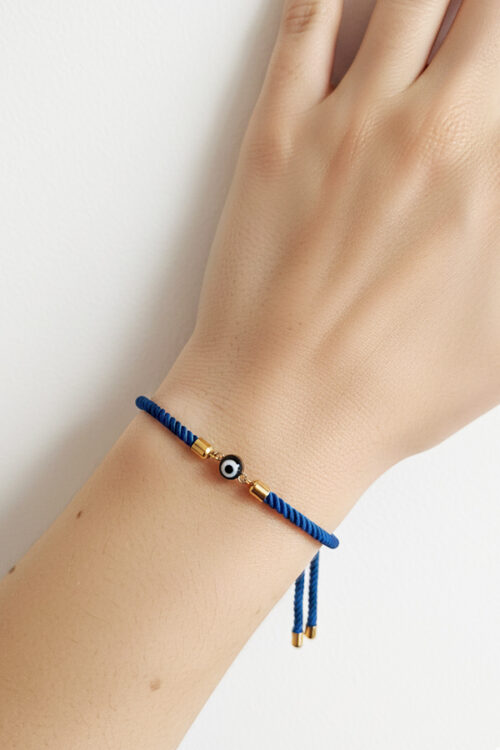 Adjustable Rope Bracelet with Classic Round Evil Eye Charm