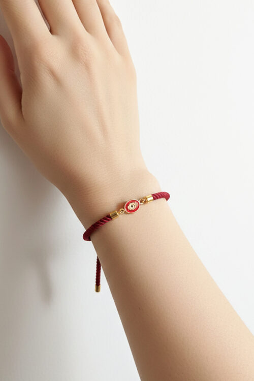 Red Rope Evil Eye Adjustable Bracelet with Gold Accents