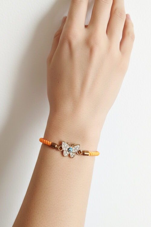 Orange Crystal Butterfly Evil Eye Adjustable Bracelet