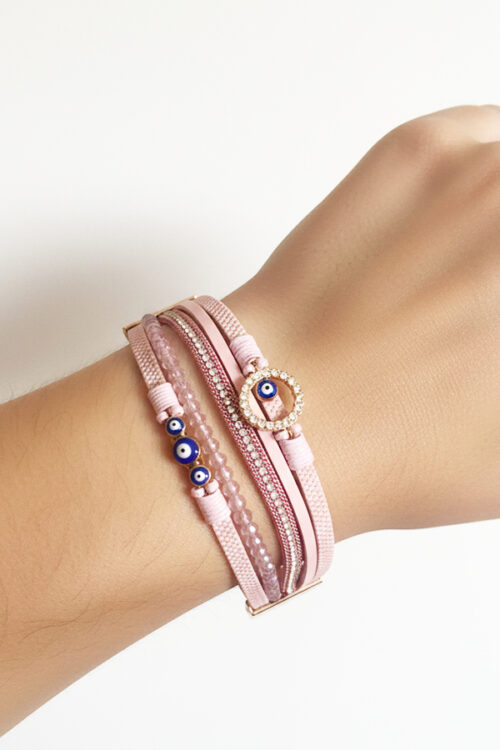 Multi-Strand Rose Gold & Crystal Evil Eye Bracelet