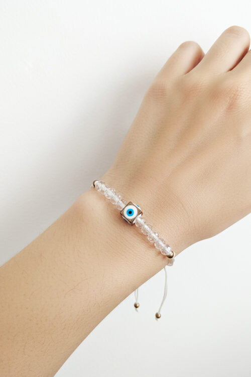 White Cord & Cube Evil Eye Adjustable Bracelet