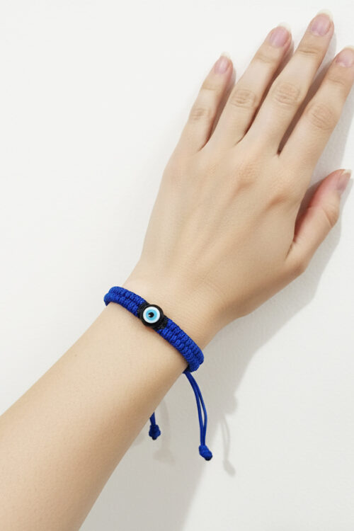 Classic Blue Evil Eye Thread Bracelet - Hand-Woven Adjustable Macramé (3 Piece)