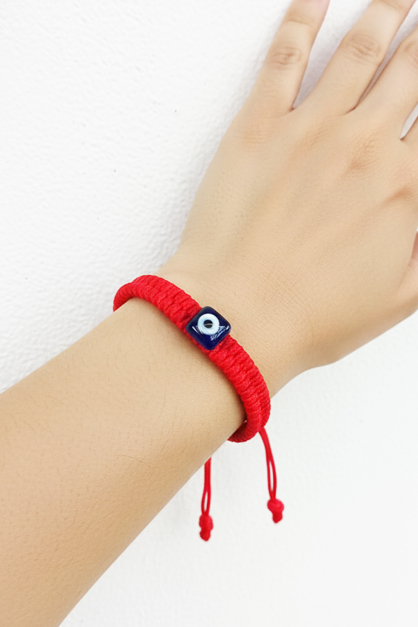 Crimson Cube Guardian: Red Macramé Square Evil Eye Bracelet (3 Piece)