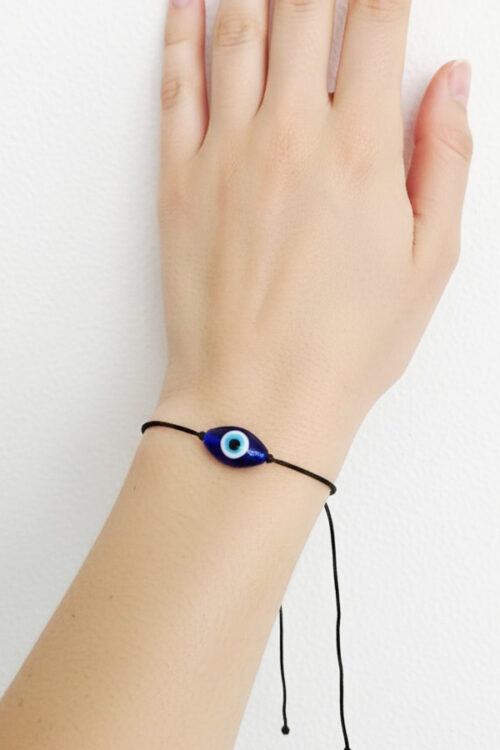 Minimalist Dark Blue Oval Evil Eye Thread Bracelet (3 Piece)