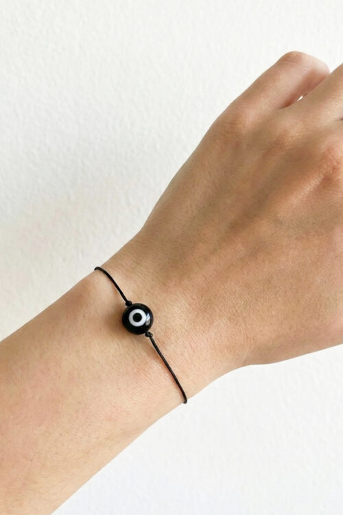 Obsidian Gaze: Black Thread & Glass Evil Eye Talisman (3 Piece)
