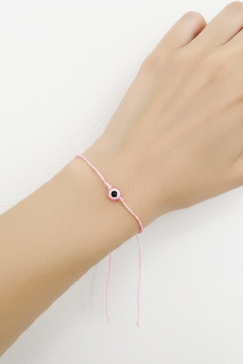 Dainty Pink Thread Evil Eye Bracelet - Minimalist Good Luck String